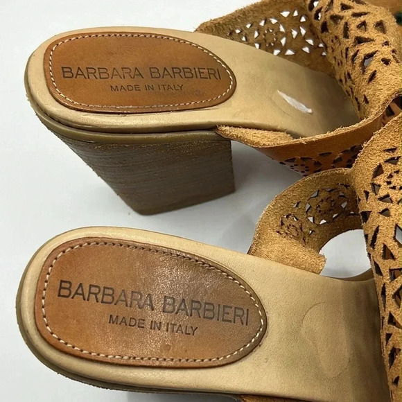 Barbara Barbieri Leather Lazer Cut Block Heel Open Toe Sling Back Sandals 8M Y2K - Picture 2 of 12